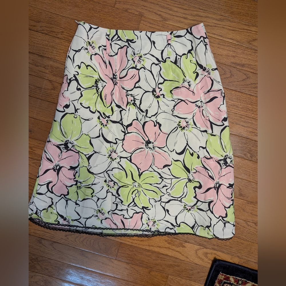 Grace Elements Silk A-Line Skirt with Pink and Green Floral Pattern - Picture 3 of 3